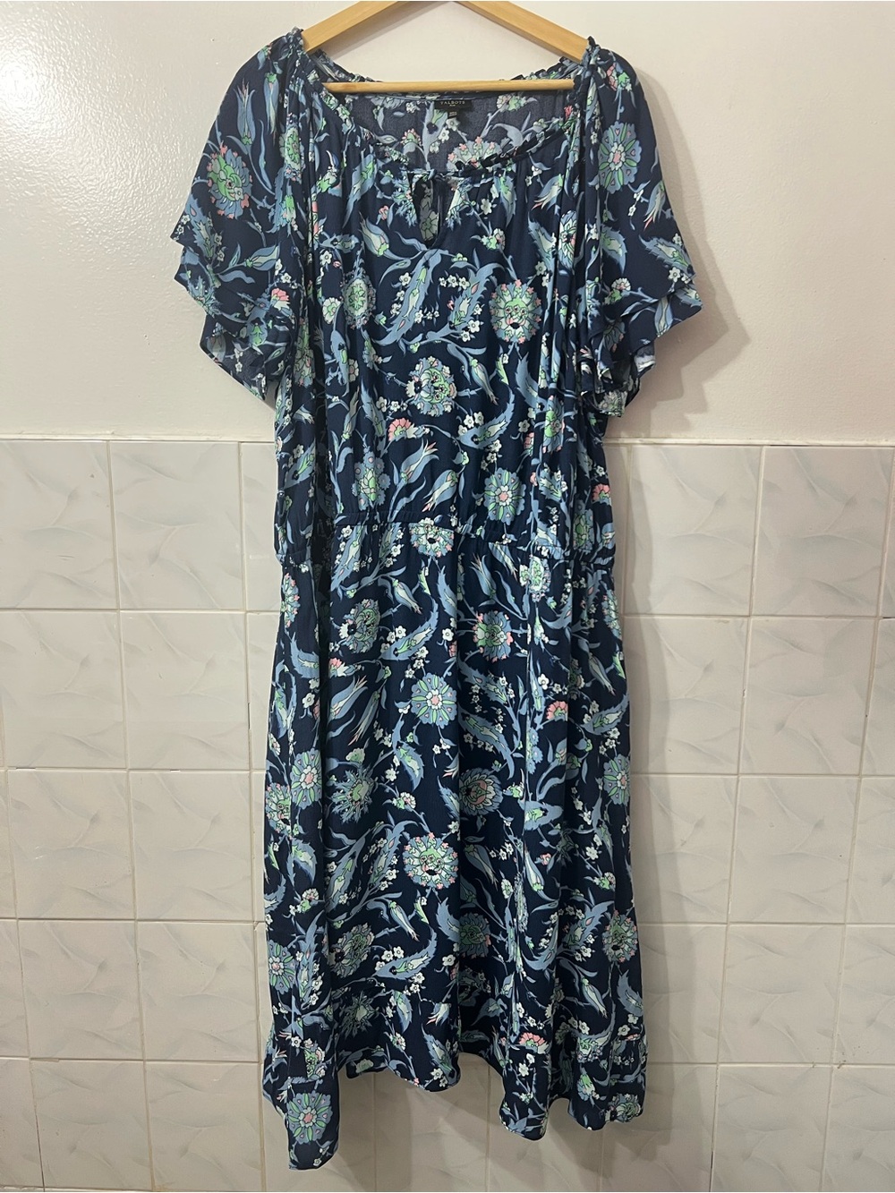 Talbots Floral Midi Dress Women’s 20W Navy Preppy Summer Boho Garden Feminine